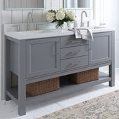  Bayhill 61'' W Double Sink Bath Vanity with Rectangle Sinks and White Quartz Countertop, Grey, 61'' W x 22'' D x 36'' H