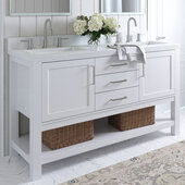  Bayhill 61'' W Double Sink Bath Vanity with Rectangle Sinks and White Quartz Countertop, White, 61'' W x 22'' D x 36'' H
