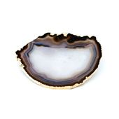 Brasil Home Decor Small Natural Agate Serving Platter with 24K Gold Finishing, 7'' W x 6'' D x 3/8'' H