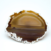 Brasil Home Decor Small Natural Agate Serving Platter with Sterling Silver Finishing, 7'' W x 6'' D x 3/8'' H