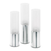  Faro Collection 3-Piece Tealight Holder Set in Stainless Steel/Frosted Glass, 2'' Diameter