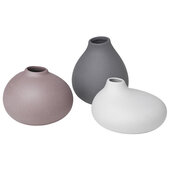  Nona Collection 3-Piece Porcelain Mini Vases in Pewter (Dark Grey), Micro Chip (Light Grey), Bark (Mauve)