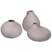  Nona Collection 3-Piece Porcelain Mini Vases in Bark (Mauve), 3-1/8'' Diameter x Vase 1: 3-9/16'' H; Vase 2: 2-5/8'' H; Vase 3: 2-13/16'' H