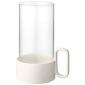  Yuragi Collection Hurricane Lamp Ceramic Base in Moonbeam (Cream) with Clear Glass Cylinder, 4-5/16'' W x 5-15/16'' D x 8-1/4'' H