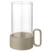 Yuragi Collection Hurricane Lamp Ceramic Base in Nomad (Tan) with Clear Glass Cylinder, 4-5/16'' W x 5-15/16'' D x 8-1/4'' H