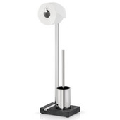  Menoto Collection Toilet Paper Holder and Brush in Polished Stainless Steel with Polystone Base, 5-9/10'' W x 7-9/10'' D x 25-3/10'' H