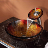  Mercury Glass Vessel Sink and Satin Nickel Waterfall Faucet Set, 17'' Dia. x 6'' H