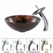  Pluto Glass Vessel Sink and Chrome Waterfall Faucet Set, 16-1/2'' Dia. x 5-1/2'' H
