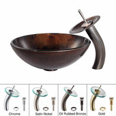  Pluto Glass Vessel Sink and Oil Rubbed Bronze Waterfall Faucet Set, 16-1/2'' Dia. x 5-1/2'' H