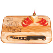  12'' Reversible Wine & Cheese Branded Burned Cutting Board with Cheese Knife, Flat Grain, Oiled Finish, Single Board, 12'' W x 8'' D x 3/4'' Thick