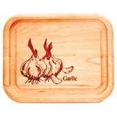  Reversible Bar Board with Garlic Branded Burned into Wood with Juice Groove, Flat Grain, Oiled Finish, Single Board, 7'' W x 5-3/4'' D x 3/4'' Thick