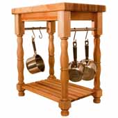   Butcher Block Kitchen Island with Turned Legs and Pot Racks, 30''W x 20''D x 35-1/2''H
