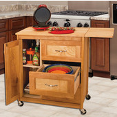  Butcher Block Top Drawer Cart with Side Drop Leaf in Oiled Finish, Ready to Assemble, Casters, 40'' W x 17'' D x 34-1/4'' H