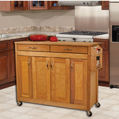 Butcher Block Island with Flat Panel Doors in Oiled Finish, Ready to Assemble, Casters, 40-3/8'' W x 20'' D x 34-1/2'' H
