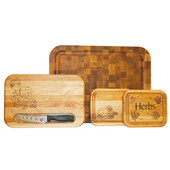  Gift Set of 4 boards: Cheese Board, Herb Branded Board, Lemon Branded Board, Large end grain board