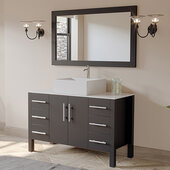  48'' Solid Wood Single Vanity Set in Espresso, White Porcelain Countertop with Square White Porcelain Vessel Sink, Polished Chrome Faucet and Wood Trimmed Mirror Included