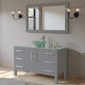  48'' Solid Wood Single Vanity Set in Gray, Tempered Glass Countertop with Glass Bowl Vessel Sink, Polished Chrome Faucet and Wood Trimmed Mirror Included