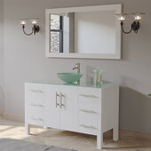  48'' Solid Wood Single Vanity Set in White, Tempered Glass Countertop with Glass Bowl Vessel Sink, Brushed Nickel Faucet and Wood Trimmed Mirror Included