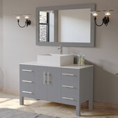  48'' Solid Wood Single Vanity Set in Gray, White Porcelain Countertop with Square White Porcelain Vessel Sink, Polished Chrome Faucet and Wood Trimmed Mirror Included