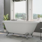  71'' White Acrylic Double Ended Clawfoot Bathtub without Faucet Holes and Complete Polished Chrome Plumbing Package, Gooseneck Style Faucet with Hand Held Shower