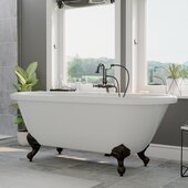  71'' White Acrylic Double Ended Clawfoot Bathtub without Faucet Holes and Complete Oil Rubbed Bronze Plumbing Package, Gooseneck Style Faucet with Hand Held Shower