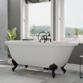  71'' White Acrylic Double Ended Clawfoot Bathtub with 7'' Deck Mount Faucet Drillings and Complete Oil Rubbed Bronze Plumbing Package, British Telephone Faucet & Hand Held Shower with 2'' Risers