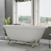 71'' White Acrylic Double Ended Clawfoot Bathtub with 7'' Deck Mount Faucet Drillings and Complete Brushed Nickel Plumbing Package, Deckmount Gooseneck Faucet with Hand Held Shower