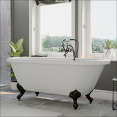 59'' White Acrylic Double Ended Clawfoot Bathtub without Faucet Holes and Complete Oil Rubbed Bronze Plumbing Package, British Telephone Style Faucet with Hand Held Shower