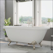  59'' White Acrylic Double Ended Clawfoot Bathtub with 7'' Deck Mount Faucet Drillings, Brushed Nickel Feet