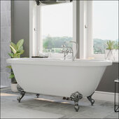  59'' White Acrylic Double Ended Clawfoot Bathtub with 7'' Deck Mount Faucet Drillings, Polished Chrome Feet