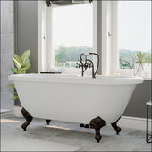  59'' White Acrylic Double Ended Clawfoot Bathtub with 7'' Deck Mount Faucet Drillings, Oil Rubbed Bronze Feet
