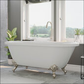  59'' White Acrylic Double Ended Clawfoot Bathtub without Faucet Holes, Brushed Nickel Feet