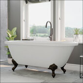  59'' White Acrylic Double Ended Clawfoot Bathtub without Faucet Holes, Oil Rubbed Bronze Feet