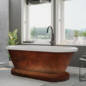  59'' Acrylic Double Ended Pedestal Bathtub with no Faucet Holes, Faux Copper Bronze Exterior Finish