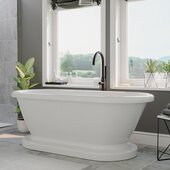 59'' White Acrylic Double Ended Pedestal Bathtub without Faucet Holes and Complete Oil Rubbed Bronze Plumbing Package, Modern Gooseneck Style Faucet with Shower Wand