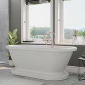  59'' White Acrylic Double Ended Pedestal Bathtub without Faucet Holes and Complete Brushed Nickel Plumbing Package, British Telephone Style Faucet with Hand Held Shower