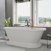  59'' White Acrylic Double Ended Pedestal Bathtub without Faucet Holes and Complete Oil Rubbed Bronze Plumbing Package, Gooseneck Style Faucet with Hand Held Shower