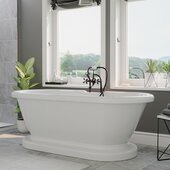  59'' White Acrylic Double Ended Pedestal Bathtub with 7'' Deck Mount Faucet Drillings and Complete Oil Rubbed Bronze Plumbing Package, British Telephone Faucet & Hand Held Shower with 6'' Risers