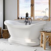  69'' White Acrylic Double Slipper Pedestal Bathtub with 7'' Deck Mount Faucet Drillings and Complete Oil Rubbed Bronze Plumbing Package, British Telephone Faucet & Hand Held Shower with 6'' Risers