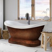  69'' Acrylic Double Slipper Pedestal Bathtub with no Faucet Holes, Faux Copper Bronze Exterior Finish and Oil Rubbed Bronze Feet
