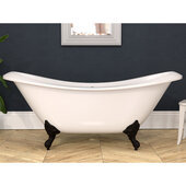  73'' White Acrylic Double Slipper Clawfoot Bathtub with 7'' Deck Mount Faucet Drillings and Oil Rubbed Bronze Feet