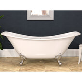  73'' White Acrylic Double Slipper Clawfoot Bathtub without Faucet Holes and Brushed Nickel Feet