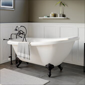  67'' White Acrylic Slipper Clawfoot Bathtub without Faucet Holes and Complete Oil Rubbed Bronze Plumbing Package, British Telephone Style Faucet with Hand Held Shower
