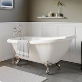  67'' White Acrylic Slipper Clawfoot Bathtub with 7'' Deck Mount Faucet Drillings and Brushed Nickel Feet