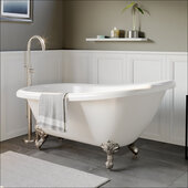  67'' White Acrylic Slipper Clawfoot Bathtub without Faucet Drillings and Brushed Nickel Feet