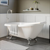  67'' White Acrylic Slipper Clawfoot Bathtub without Faucet Drillings and Polished Chrome Feet