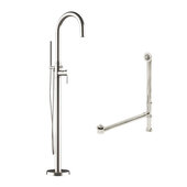  Complete Plumbing Package for Freestanding Bathtub without Faucet Holes, Brushed Nickel - Includes  Modern Gooseneck Style Faucet w/ Hand Held Shower Wand, Supply Lines, Drain and Overflow Assembly