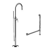  Complete Plumbing Package for Freestanding Bathtub without Faucet Holes, Polished Chrome - Includes  Modern Gooseneck Style Faucet w/ Hand Held Shower Wand, Supply Lines, Drain and Overflow Assembly