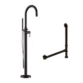  Complete Plumbing Package for Freestanding Bathtub without Faucet Holes, Oil Rubbed Bronze - Includes  Modern Gooseneck Style Faucet w/ Hand Held Shower Wand, Supply Lines, Drain and Overflow Assembly
