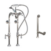  Complete Plumbing Package for Freestanding Bathtub without Faucet Holes, Brushed Nickel - Includes British Telephone Style Faucet w/ Hand Held Shower, Standing Supply Lines w/ Shut Off Valves and Drain Assembly